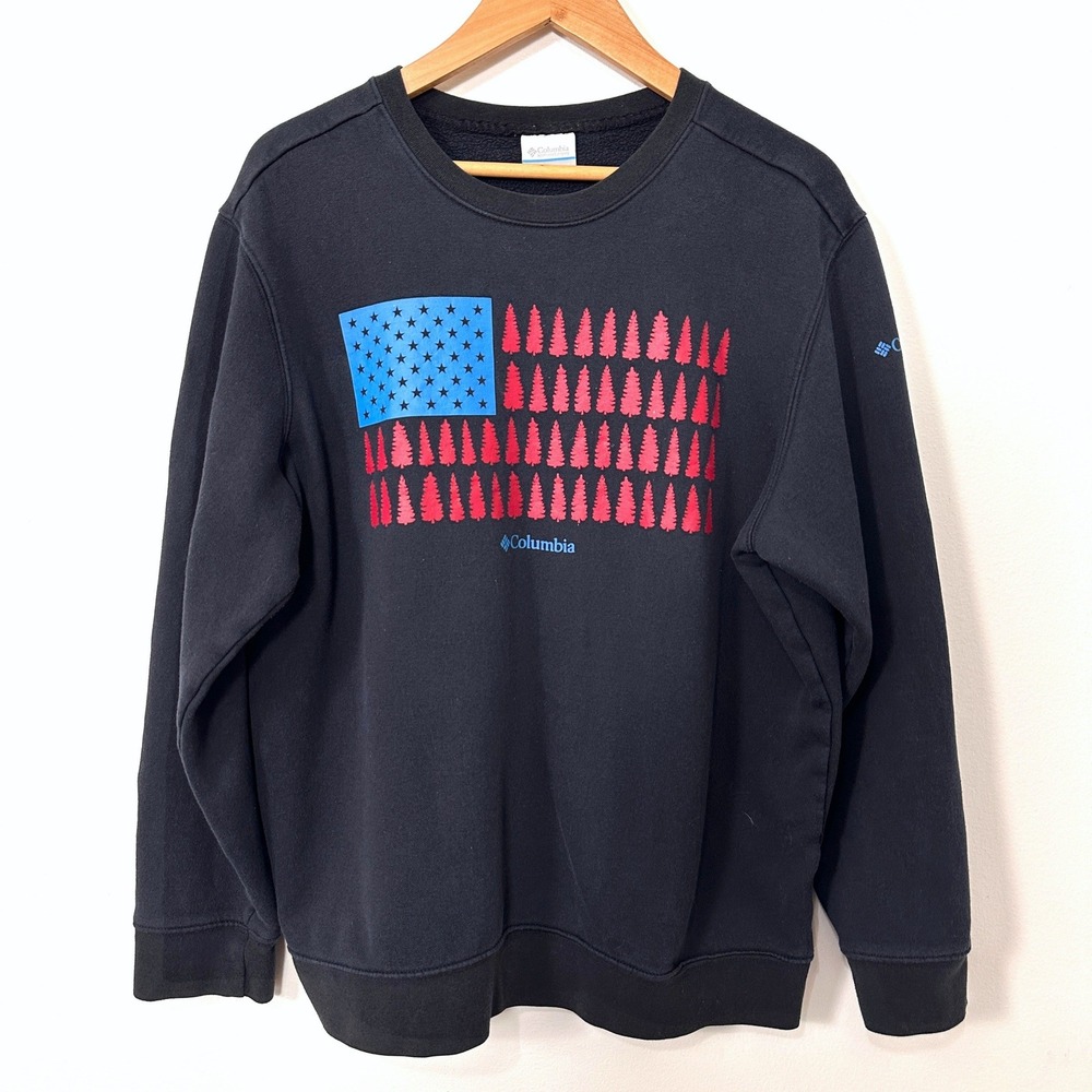 Columbia Pine Tree American Flag Crewneck Sweatshirt Blue L Gorpcore VTG Style